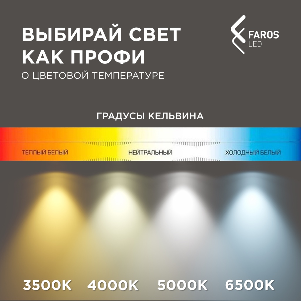 ВЫБИРАЙ СВЕТ КАК ПРОФИ О ЦВЕТОВОЙ ТЕМПЕРАТУРЕ (КЕЛЬВИНЫ) - FAROS -  производство и продажа светодиодных светильников